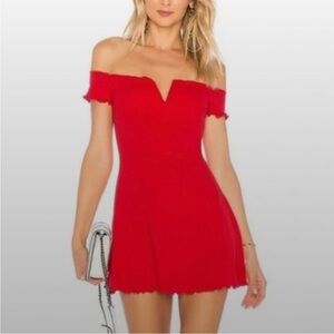 Majorelle Red Ophelia dress lettuce Pointe Ruffle Off Shoulder Fit Flare Skater